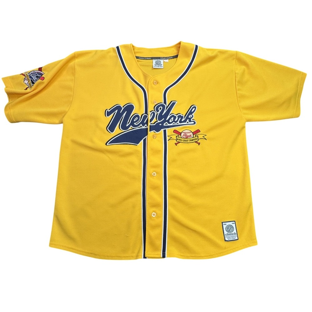 New York Clench Baseball Jersey Mens XL Yellow World League Champions Retro